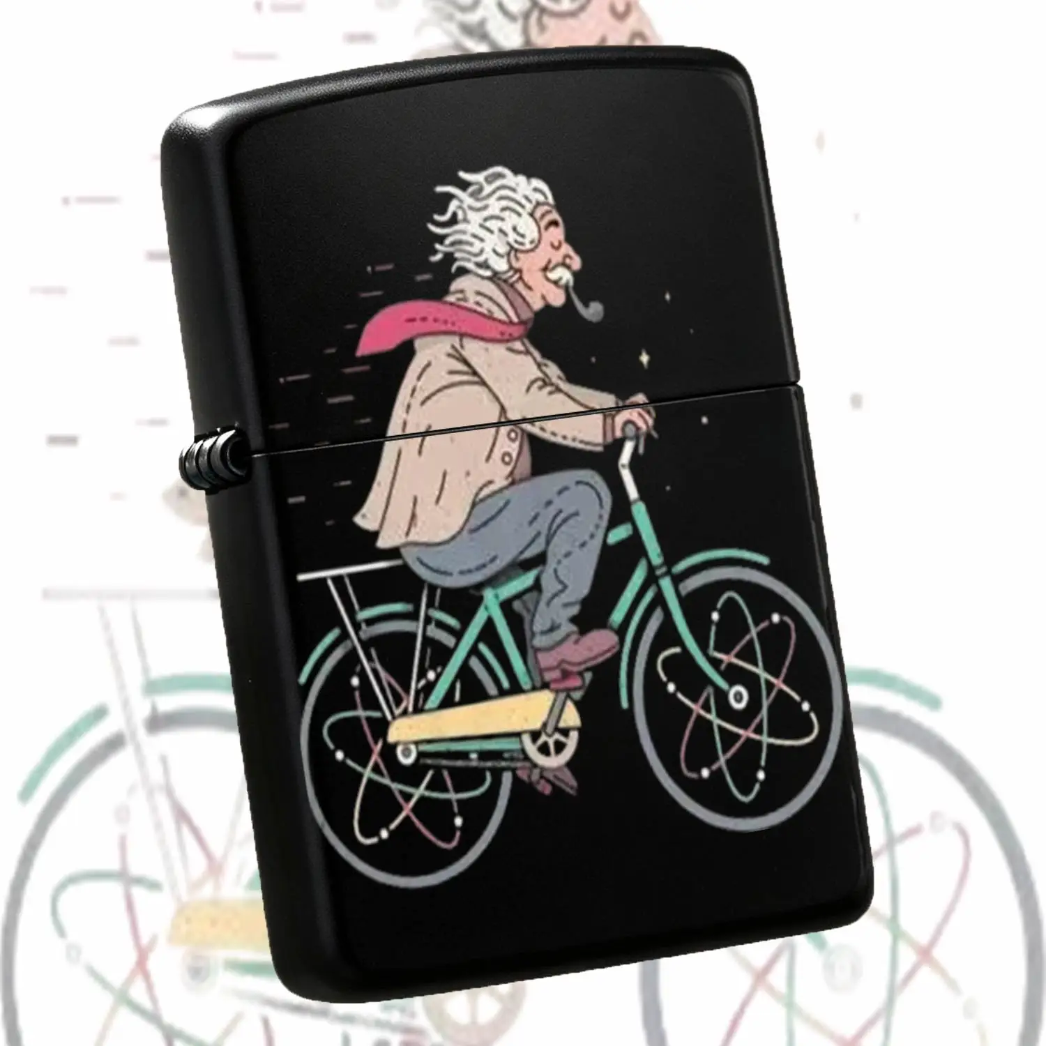 Creativeriding Themed Lighter, Cartoon Atom Wheel Art Design, Portable Trendy Igniter For Daily Commute, Party, Camping, Gifting, Unique Hand-Drawn Style Decor Accessory, Perfect For Science Enthusiasts, Collectors, Ide A Humorous And Inter