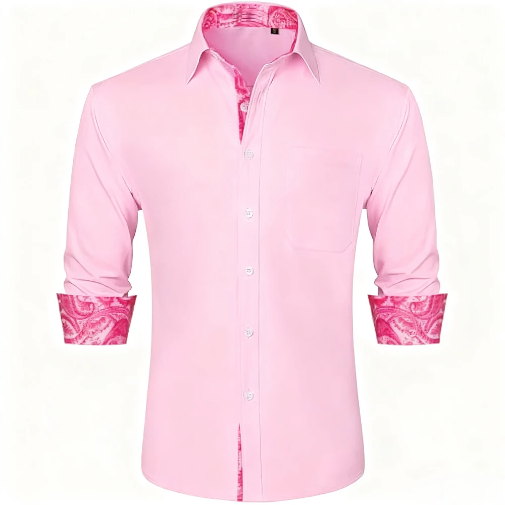 Men's Simple Business Dress Shirts Long Sleeve Casual Button-Down Shirts Formal Lapel Contrast Color Shirts Men's Wedding Shirts