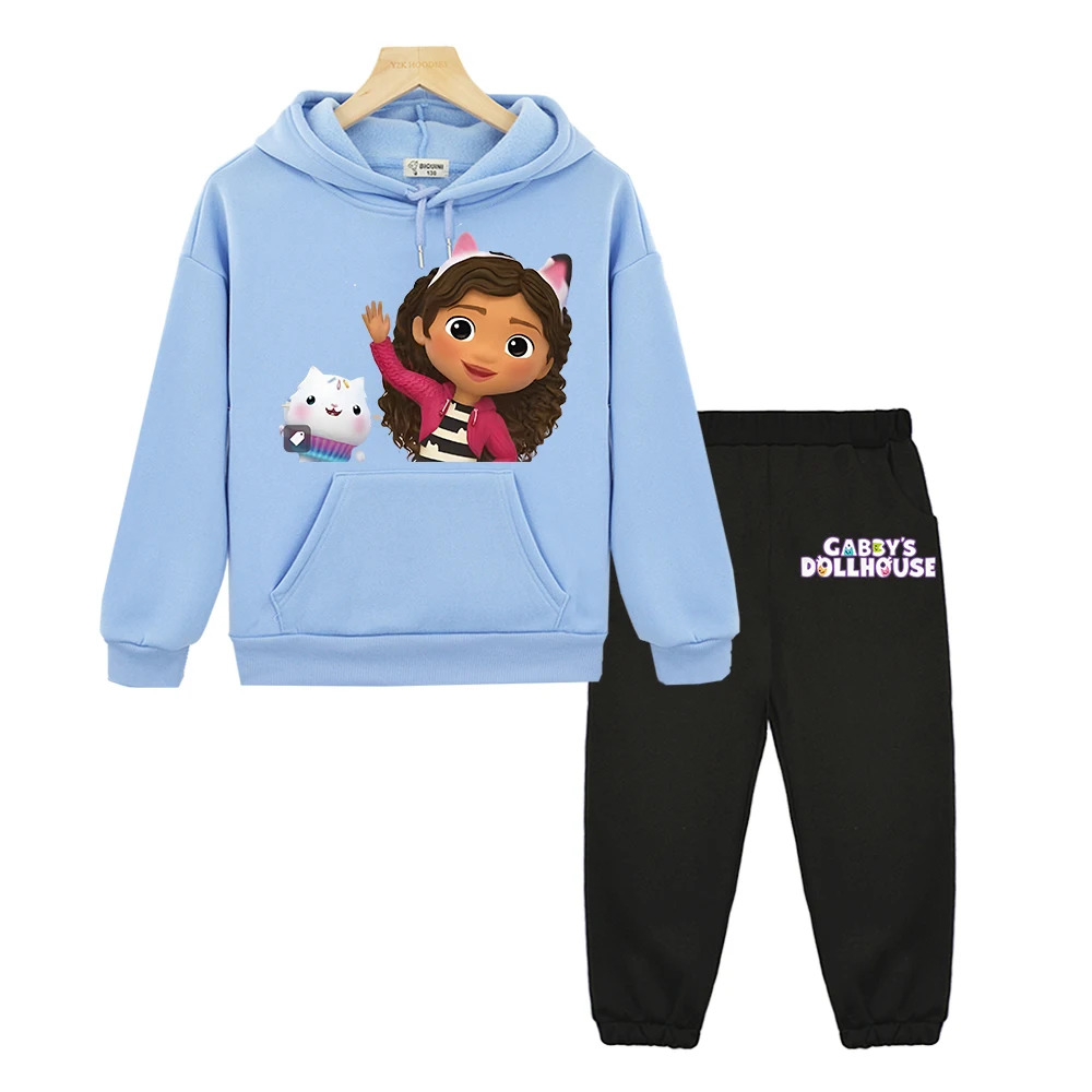 

Gabby's Dollhouse Autumn Fleece sweatshirt boy girl Hooded Sets 2pcs Tops+pants Print Anime hoodie Jacket kids boutique clothes