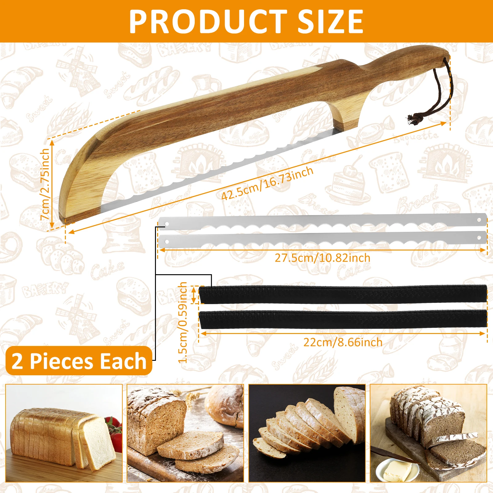 Wooden Bread Bow Cutter Serrated Bagel Cutter Bread Cutter Sourdough Bread Slicer Portable Bread Cutting Tool Kitchen Supplies