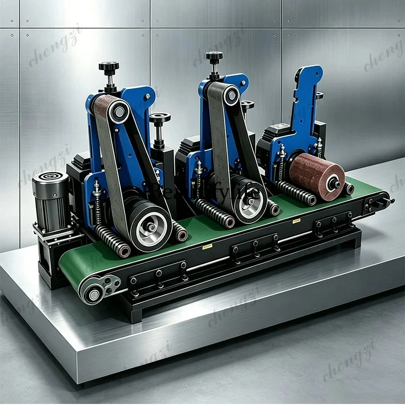 Automatic flat belt polishing machine conveyor metal plate wire drawing stainless steel deburring and rust removal equipment