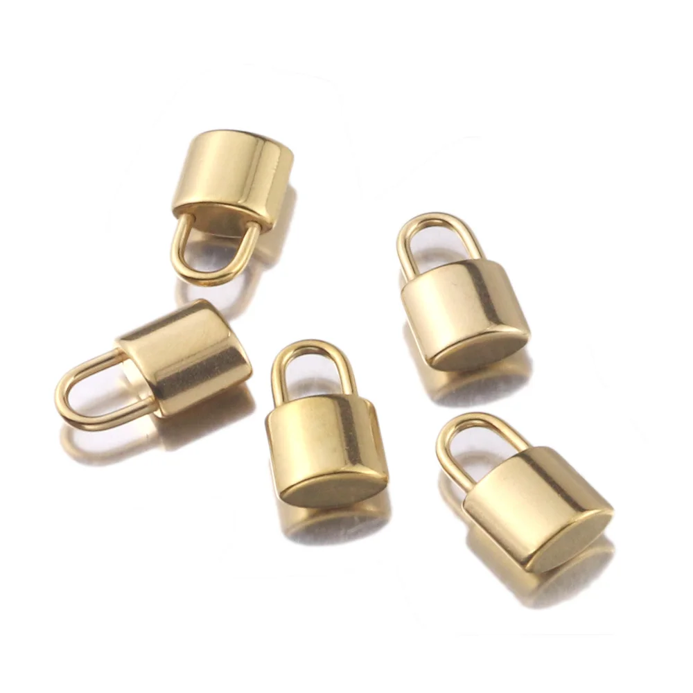 5Pcs Stainless Steel Plated Rose Gold Pad Lock Pendant Floating Charms Diy Necklace Bracelet Jewelry Earring Making Wholesale