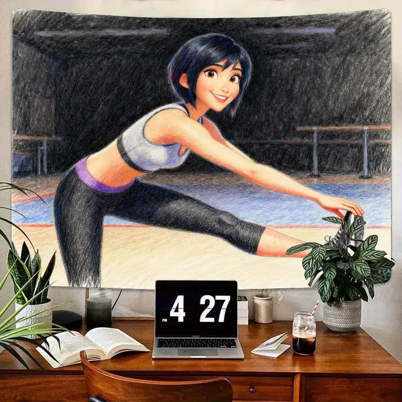 

1 шт., растягивающийся гобелен для фитнеса, аниме-девочек, настенное искусство из полиэстера Kawaii, современный декор для комнаты для тренировок в тренажерном зале для подростков и фанатов.