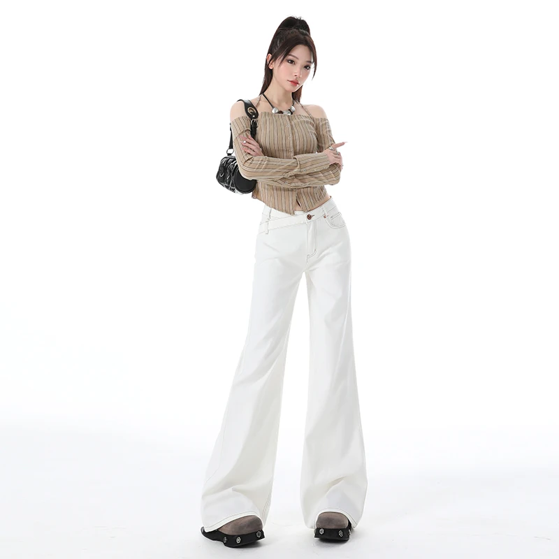 

Американские ретро-брюки с низкой талией и расклешенными штанинами для модниц, универсальные для осени и зимы. Узкие джинсы для женщин, новый стиль.