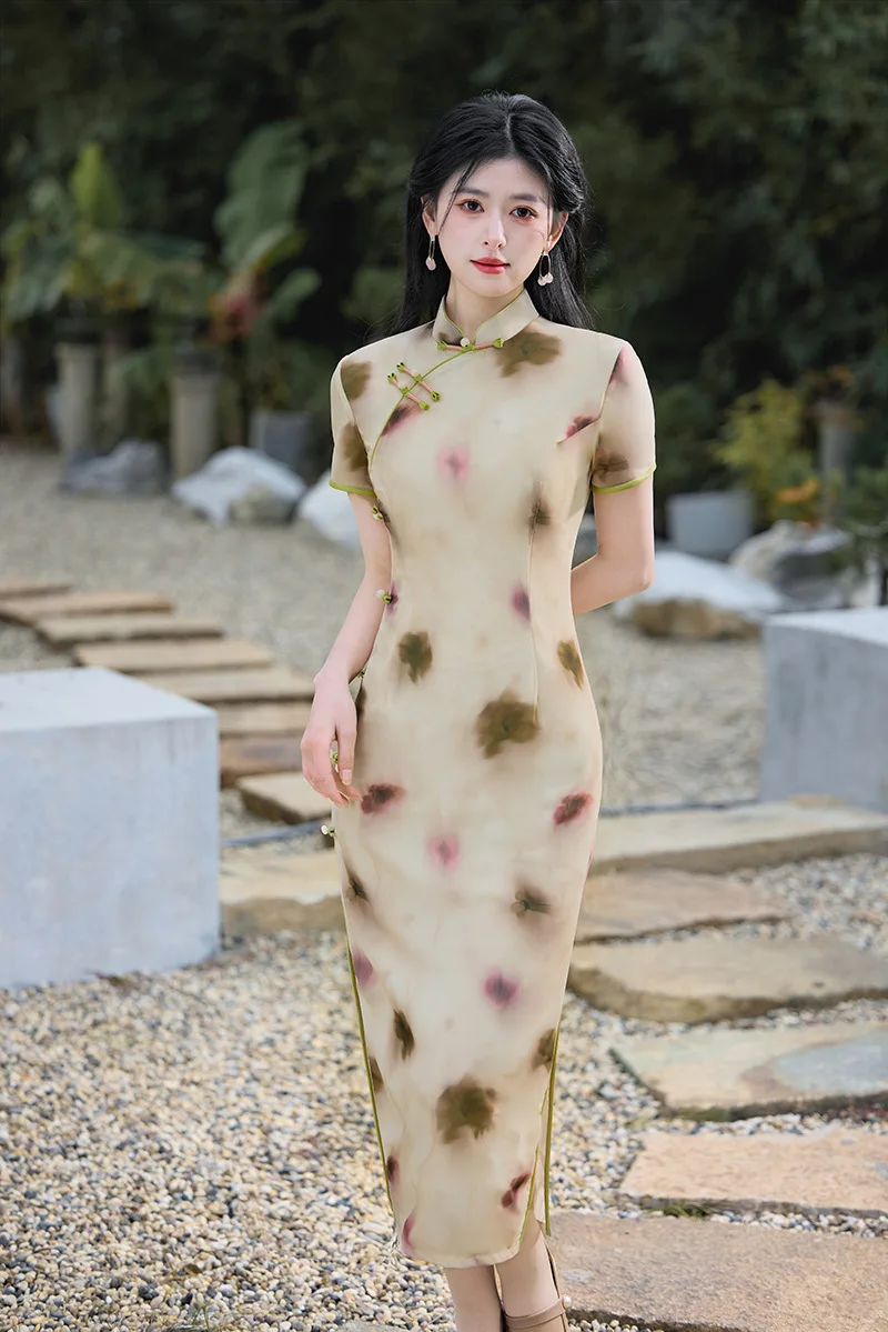

Ethnic Style Vintage Short Sleeve Qipao Dress for Women Clothing Streetwear Traditional Chinese Clothing Cheongsams