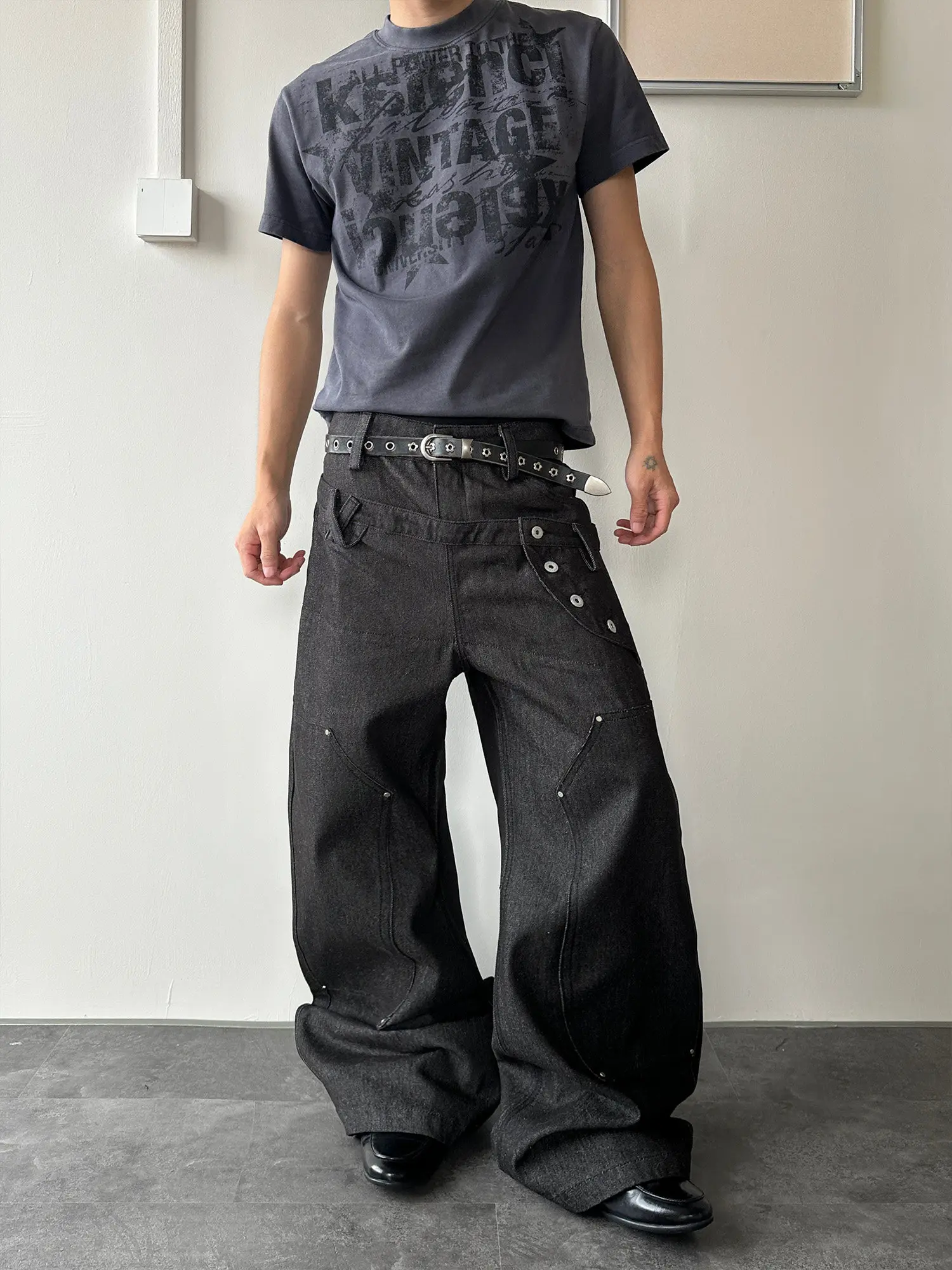 American Retro Double Waist Sword Dance Pants Original Jeans Loose Wide Leg Street Style Men's Fashionable Jeans