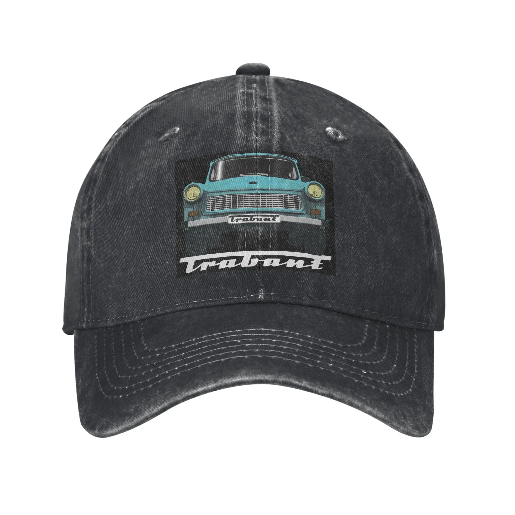 Gorra de béisbol informal Trabant 601 azul sobre negro, gorra de béisbol de mezclilla lavada, gorra ajustable, gorras de béisbol unisex de verano