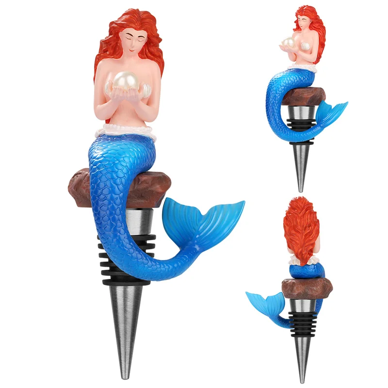 

Creative Resin Beauty Fish Tail Pearl Shape Wine Stopper Champagne Bottle Stoppers for Kitchen Club Wedding Party Bar Accessory