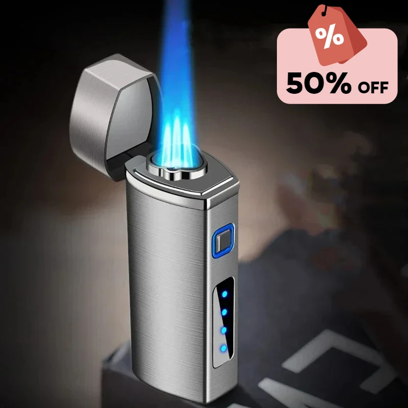 Triple Jet Torch Metal Lighter Cigar Flame Lighter Adjustable Windproof Refillable Butane Electric Lighter Smoking Accessories