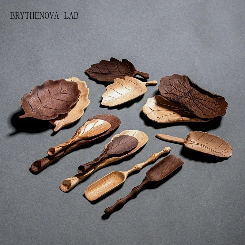 Bamboo Hand-carved Teaspoon Traditional Kung Fu Teaware Accessories Take Leaf-shaped Chaze Tools Coffee Beans Dosing Cup Trays