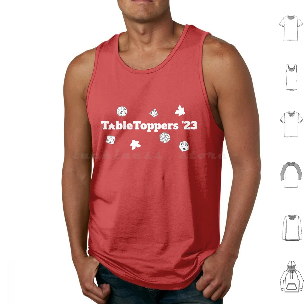 Tabletoppers '23 Dice & Meeple Tank Tops Vest Sleeveless Tabletoppers Board Games Conventions Dice Meeple Gaming