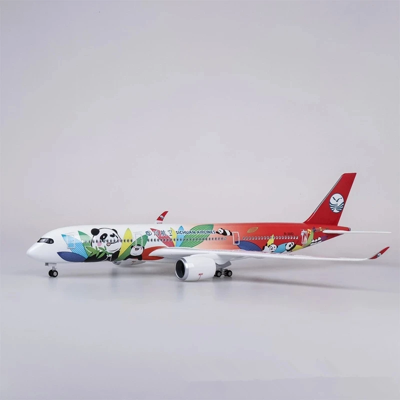 47CM 1/142 Scale Airline Airbus A350 Sichuan Panda Airplane Model W Light and Wheel Diecast Plastic Resin Plane For Collection