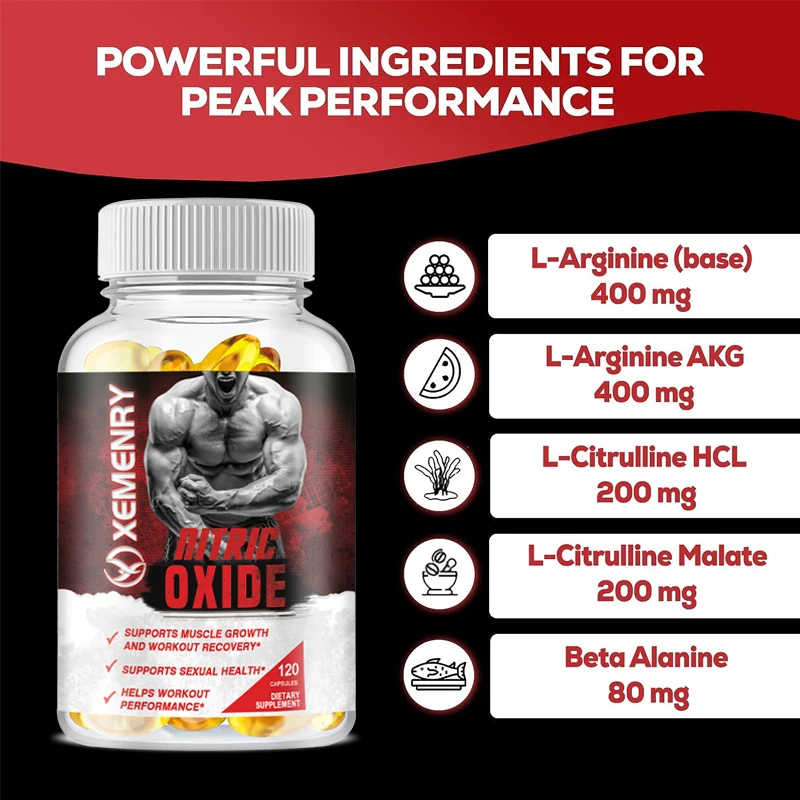 L-Arginine Supplement - Contains L-Citrulline HCL - Promotes Muscle Growth and Used for Energy Training