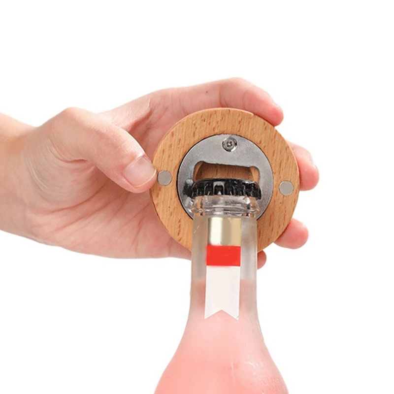 Enjoy New 30PCS DIY Bamboo Round Shape Bottle Openers Coaster Fridge Magnet Refrigerator Sticker Bar Decoration Beer Bottle Open