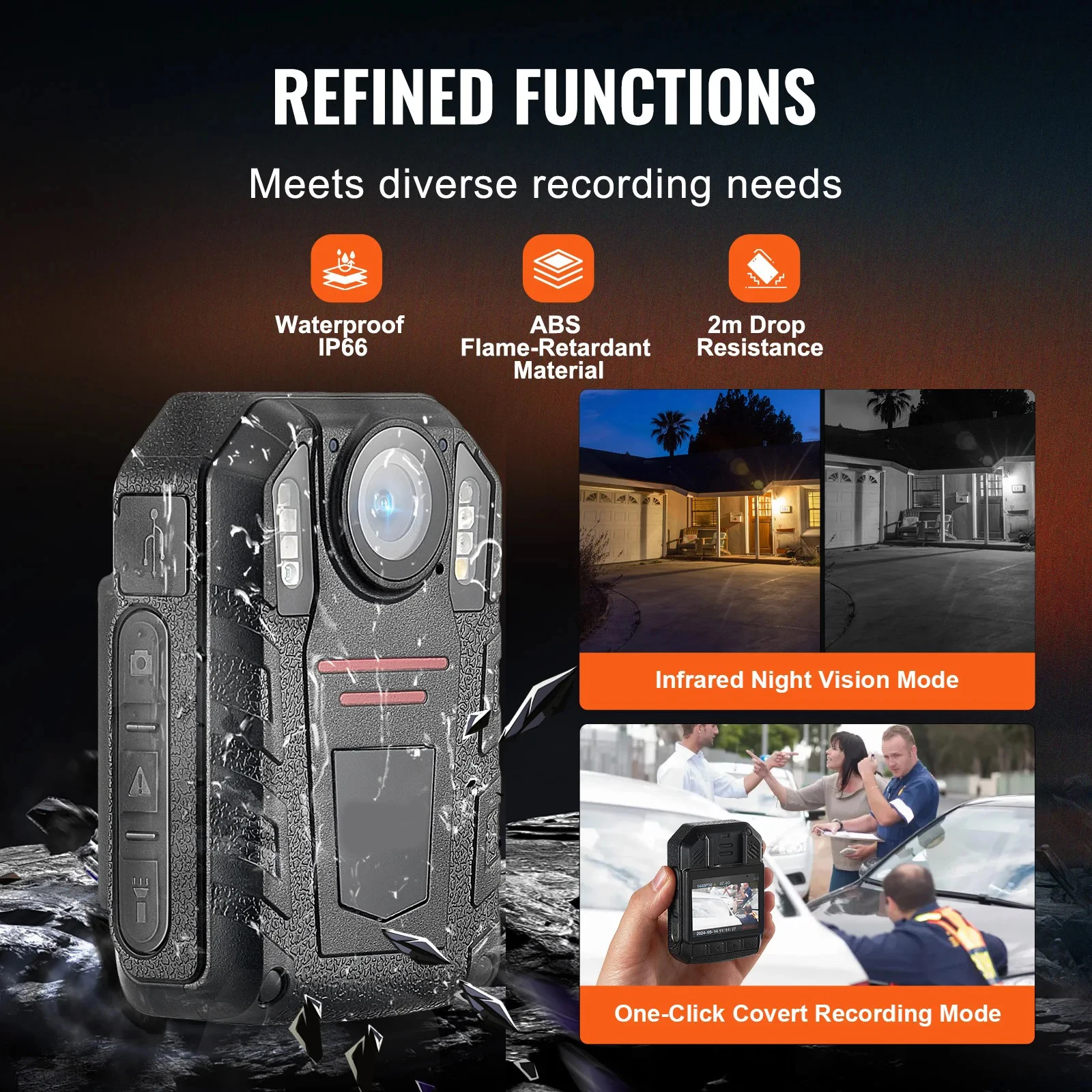 

Z02 1440P HD Mini Body Camera 64GB Wearable Cam Audio Video Picture Built-in 2850 mAh Battery, 2.0" LCD Infrared Night Vision