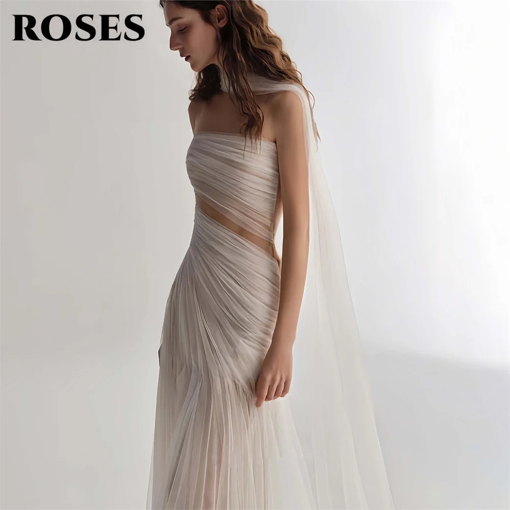 

ROSES White Mermaid Formal Dress Strapless Mermaid Party Dress with Sheer Twisted Bodice and Flowing Tulle Prom Dress Customized