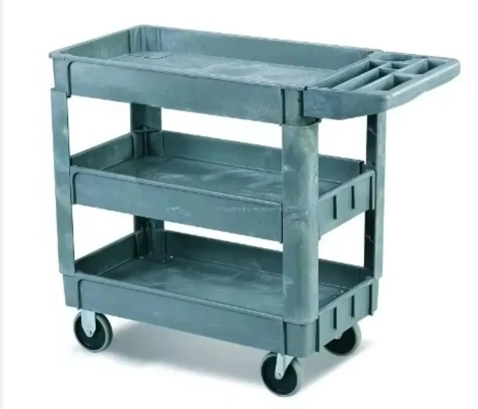 Restaurant Food Trolley 2 Tier Plastic Utility Cart