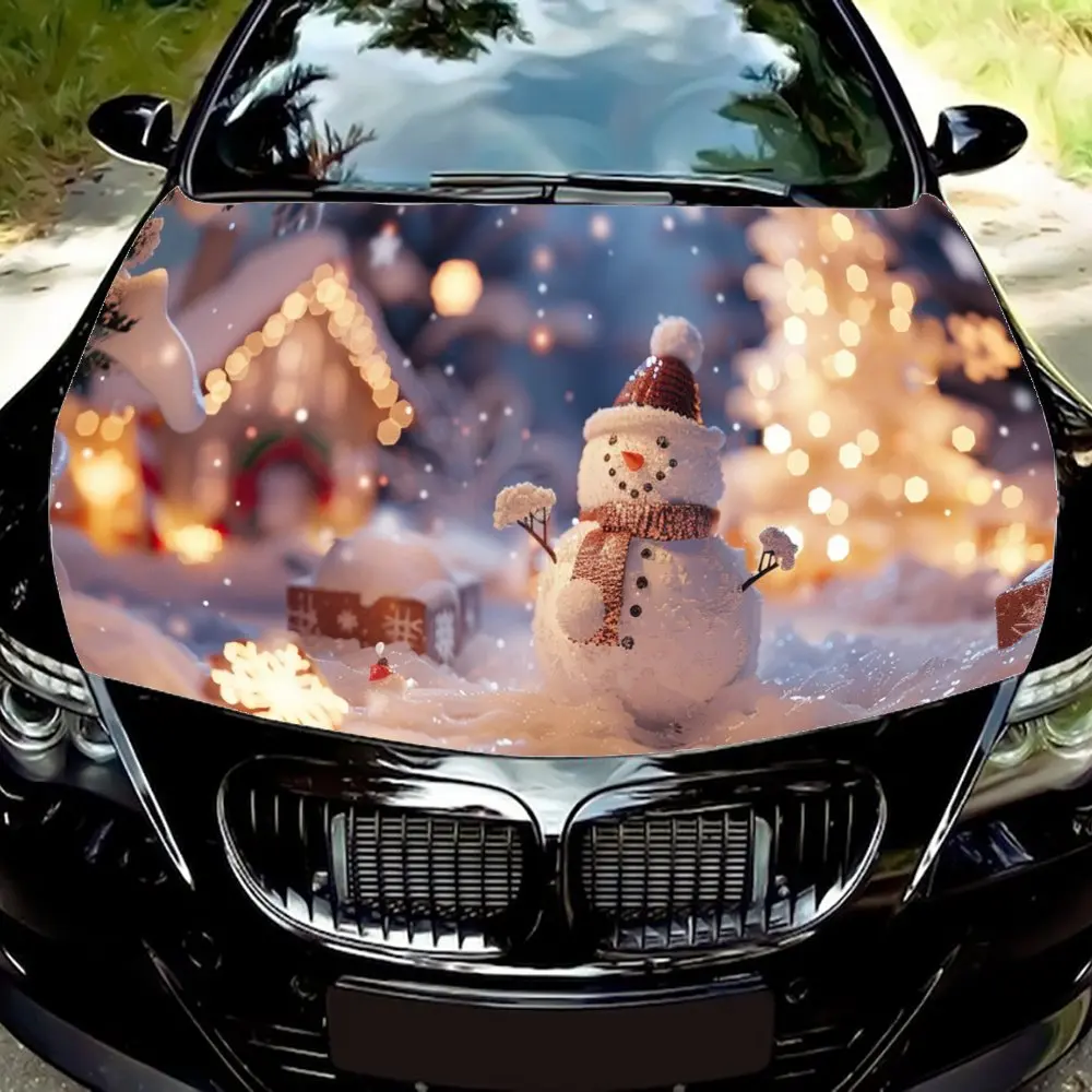 

Christmas Snowman Snowflakes Print Car Hood Wrap Color Vinyl Sticker Truck Graphic Bonnet DIY Auto Accessories Decor Decal Gift