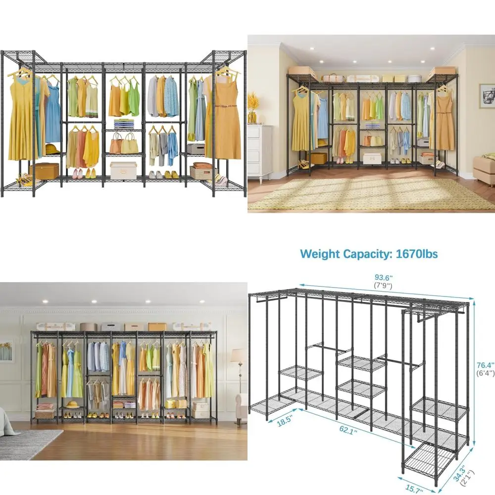 Perchero portátil Extra grande de alta resistencia, organizador de armario de almacenamiento para dormitorio, armario independiente con estantes de alambre