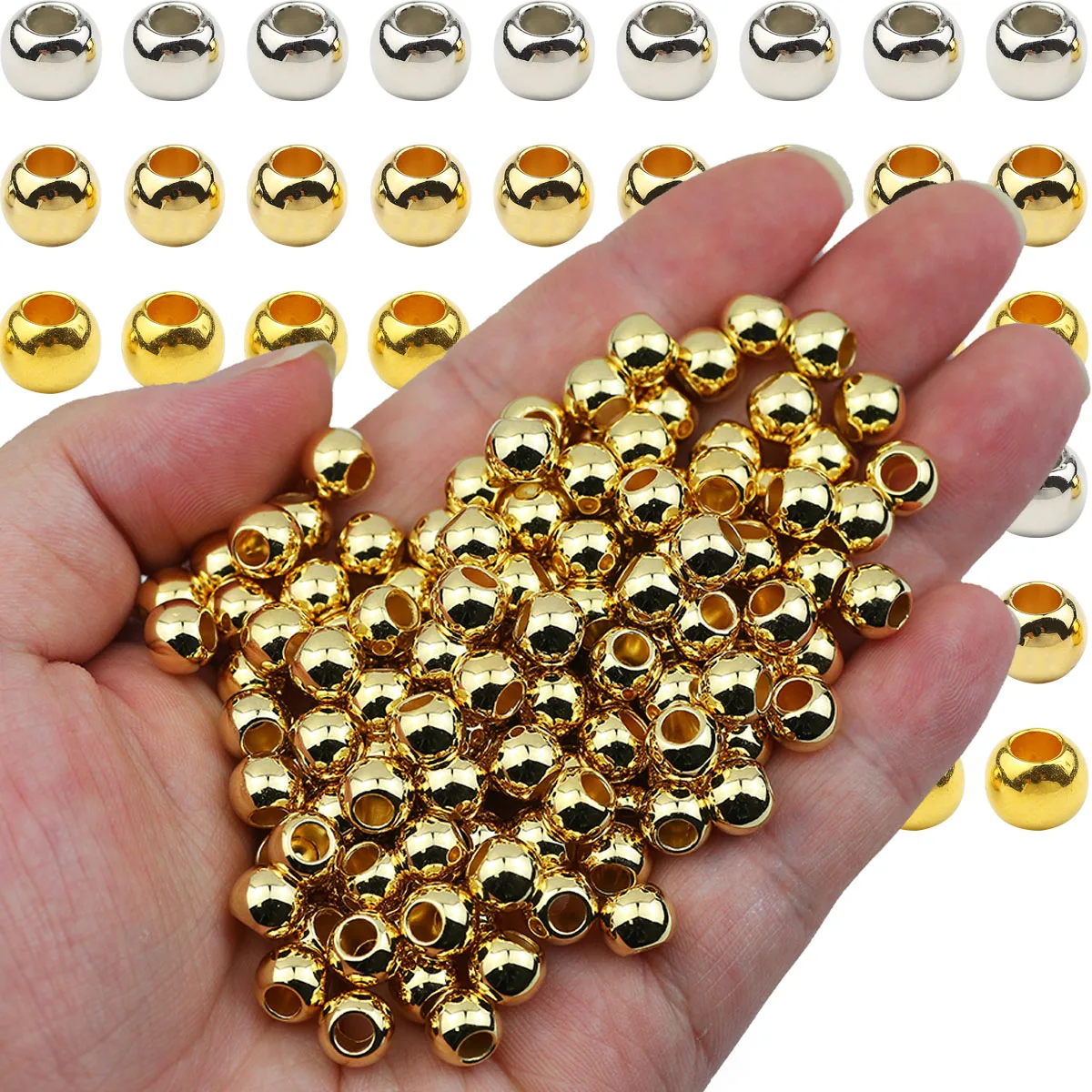 30-300 sztuk 4-12mm duży otwór błyszczący CCB plastikowy złoty posrebrzany Spacer luźne koraliki do tworzenia biżuterii DIY bransoletka naszyjnik — zdjęcie 6