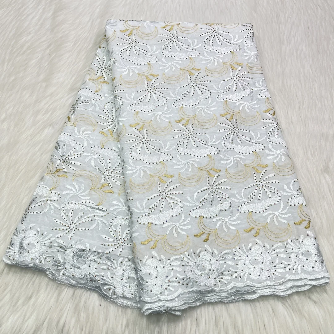 2025 アフリカレース生地高品質レース刺繍スイスボイルレーススイスドライレースドバイスタイル 5 ヤード B27-3