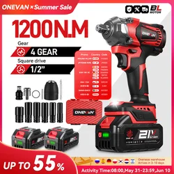 ONEVAN 1200N.M Brushless Electric Impact Wrench 1/2 inch Cordless Screwdriver Wrench Power Tool For Makita 18V Battery Pin