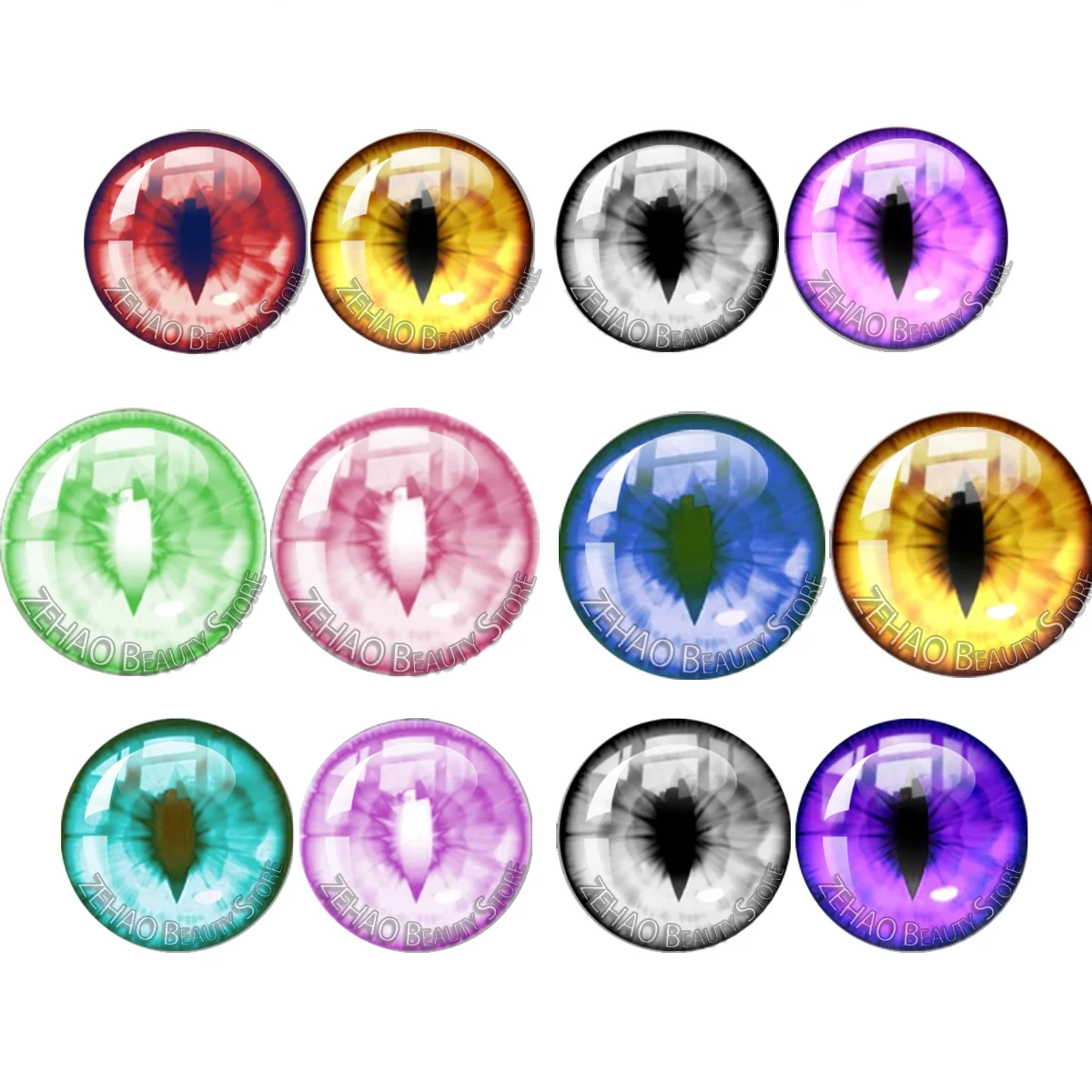 12Pcs Cat Eye Vertical Pupil 10MM-40MM Glass Cabochon Eye Circular Decorative Accessories DIY Blyth BJD Doll Accessories JD024