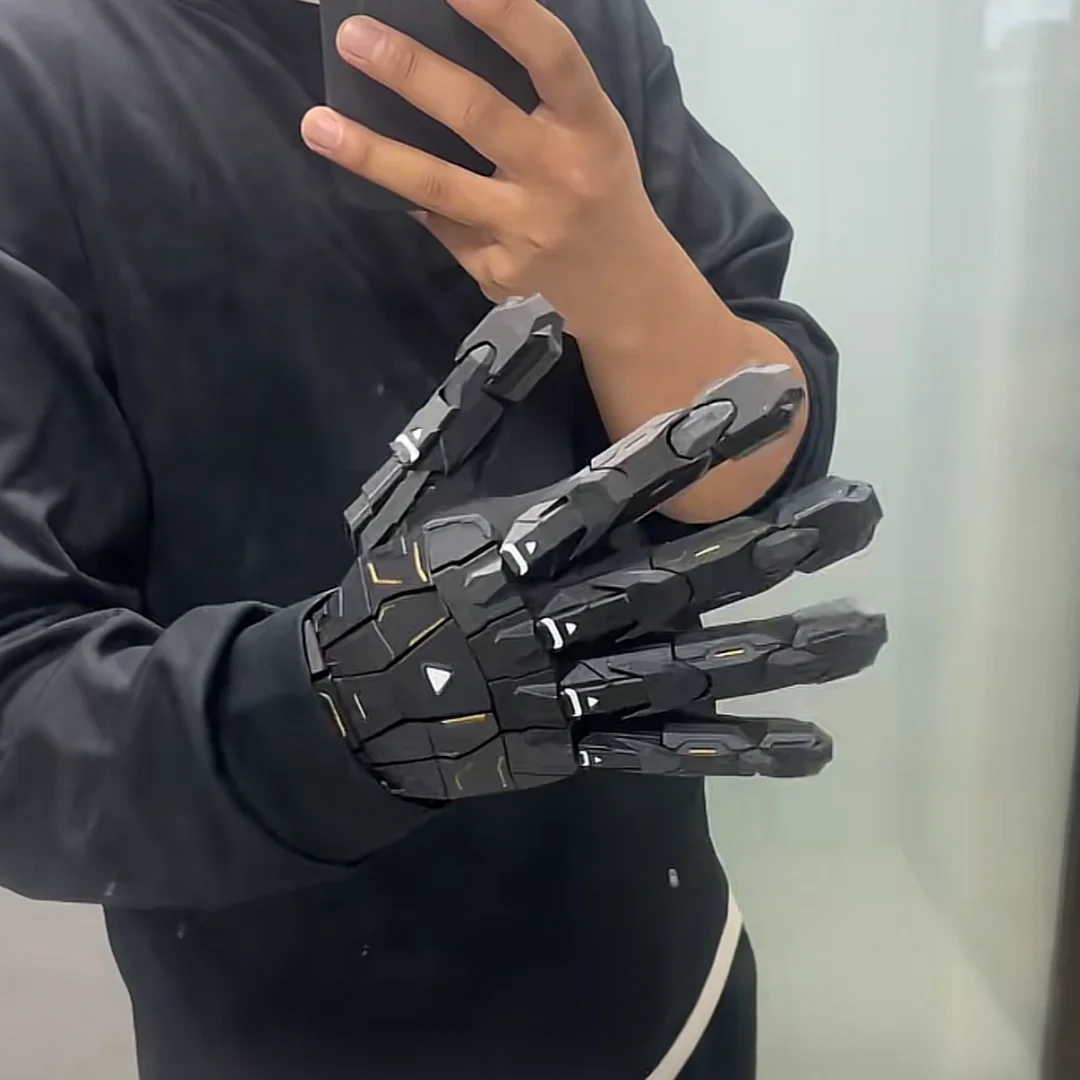 Gothic Techwear Exoskeleton Gloves 3D Printing Handmade Gluing Punk Mechanical Gloves Wearable Hand Armor Cosplay Props