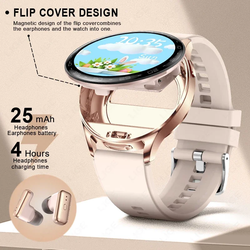 LIGE New TWS Smartwatch Earphone 2 In 1 Women Watches with Earbuds Strong Sound Effects Music Lover Waterproof Ladies Smartwatch