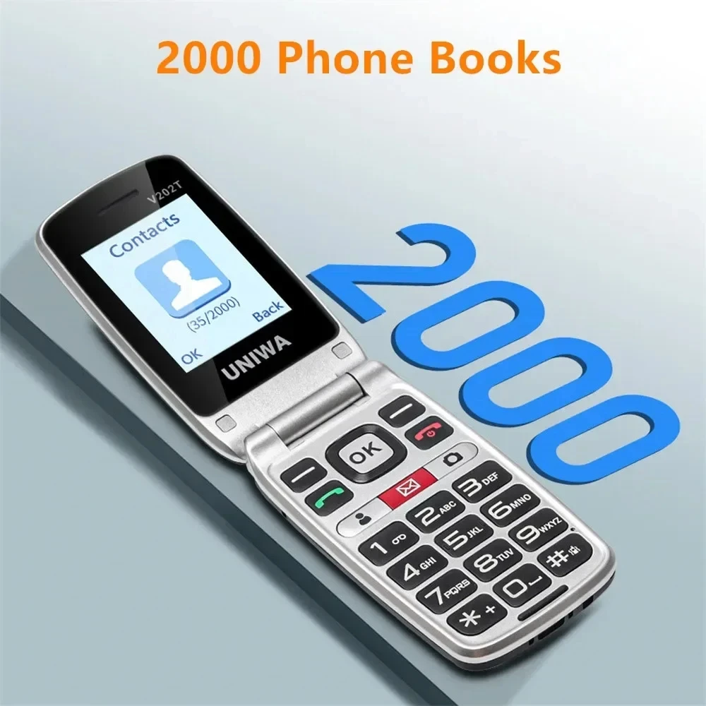 UNIWA V202T Flip Phone Dual Screen Large Button Dual SIM Card 4G Network Mobile Phone Support Charging Dock For Elderly