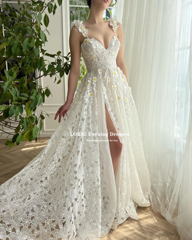 LORIE-Robe de soirée en dentelle à fleurs 3D, tenue de Rhde standing, forme trapèze, longue, fente latérale