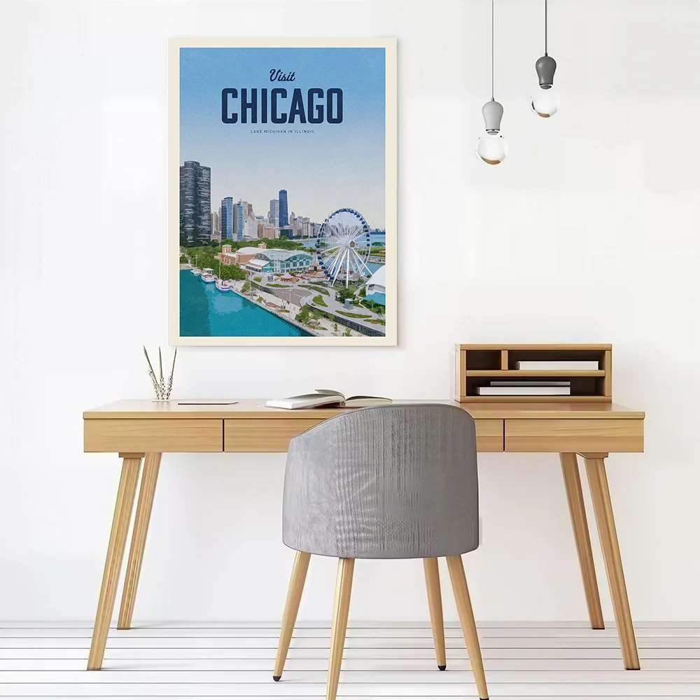 Visit Chicago Canvas Wall Art Poster Personalized Photo Printing Perfect Gift for Home Decor Luxury Decoration Bedroom Wand Deko