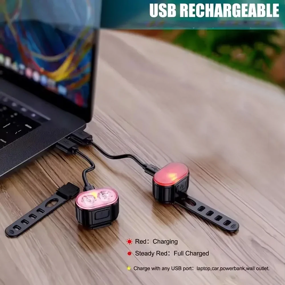 Bicycle Front and Rear Light Set USB Rechargeable LED Bike Lights Multi-Functional Bike Headlight and Tail Light