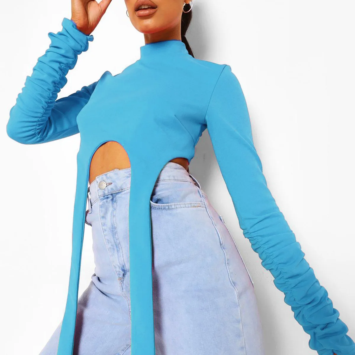 2023 European and American Summer New Women's Bottom Shirt Short Top Long Sleeve T-shirt Women's Ins