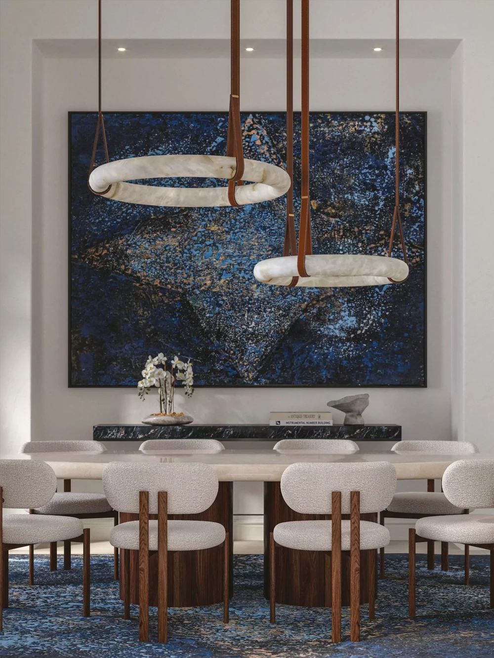Hight End Classic Natural Marble Circle Brown Black Leather Belt 2026 Chandelier Lighting Lustre Pendant Light For Dinning Room