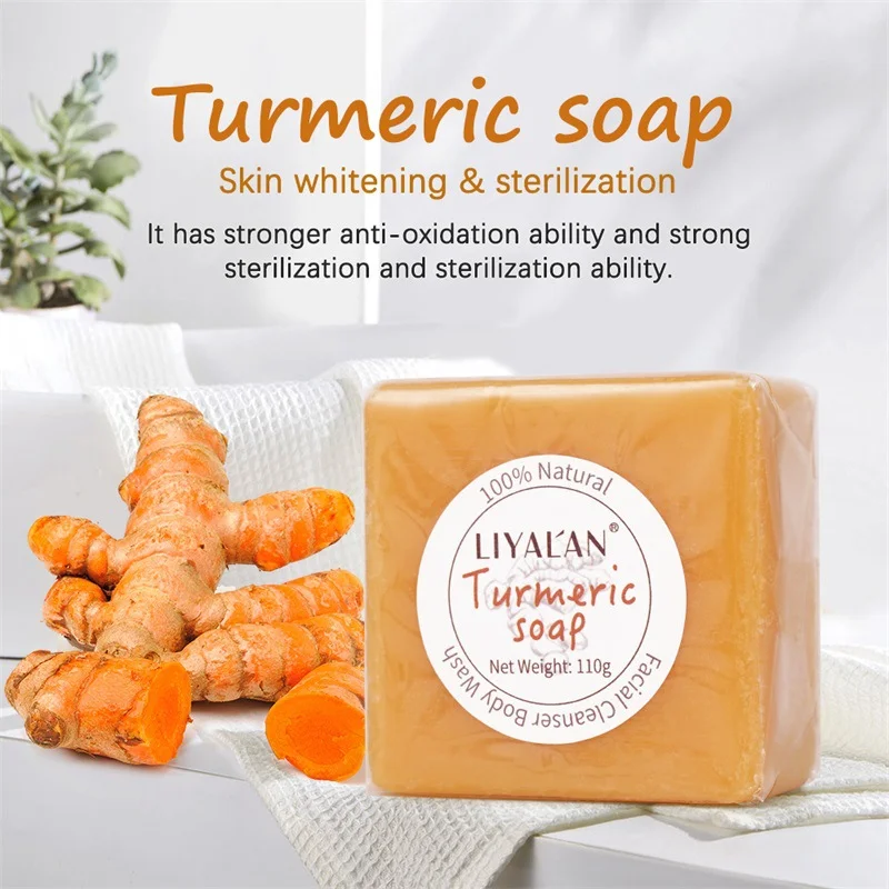 

Turmeric Soap Face Cleansing Skin Brighten Lighten Dark Spots Anti Acne Pimples Whitening Body Bath Handmade Face Soap Skin Care