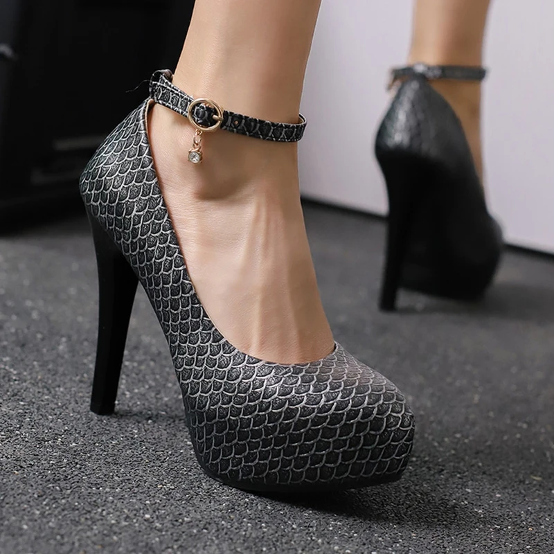 ORCHA LISA, zapatos de tacón sexis Punk de verano para mujer, punta redonda, tacones extraños de 12,5 cm, plataforma de 3,5 cm, hebilla de correa en el tobillo, oro, plata, talla 48 50