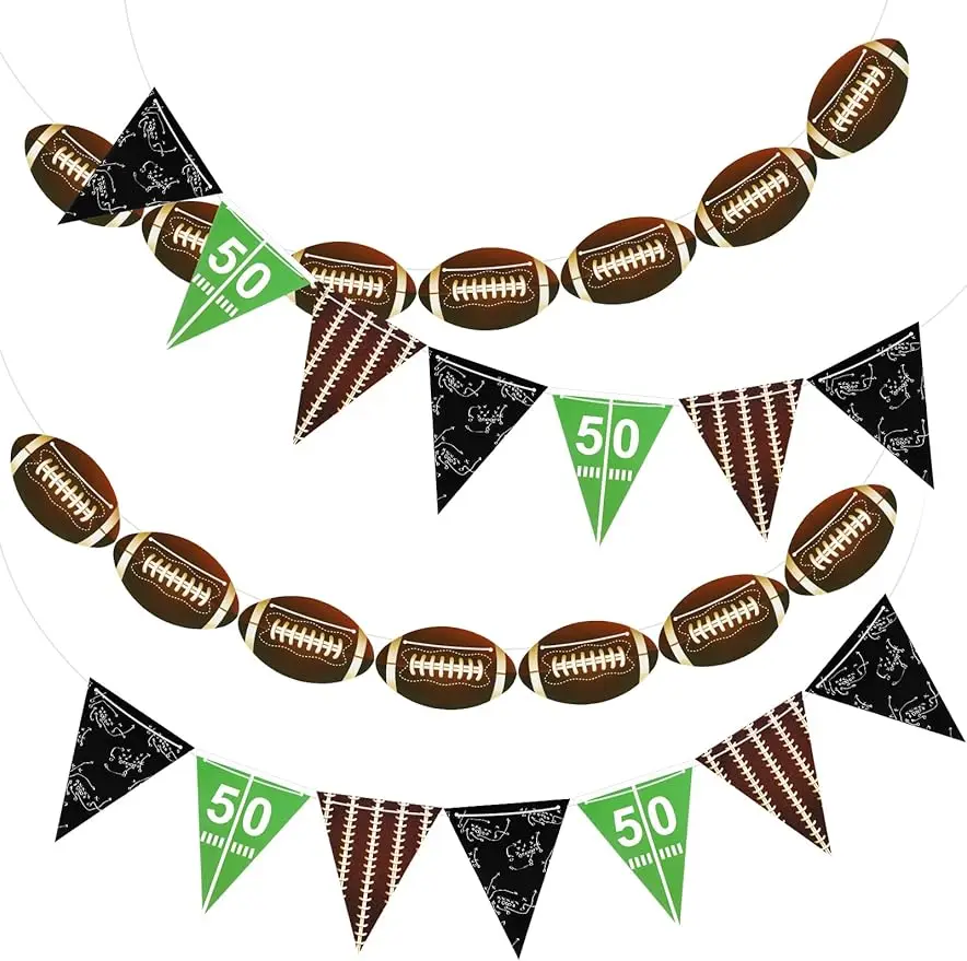 Rugby Baseball Paper Banner Sports Birthday Party Decor Sports Ball Paper Garlands for Baby Shower Bunting Cake Topper Supplies