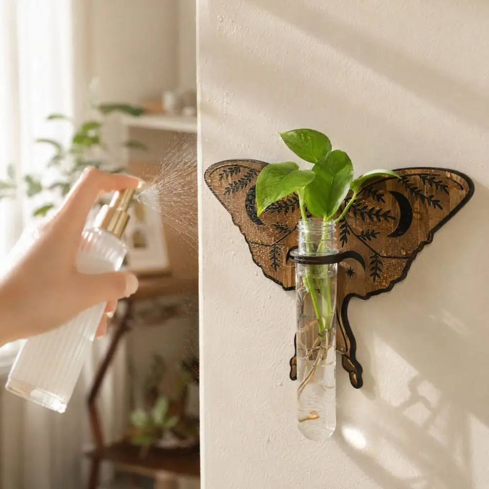 Wooden Hydroponic Planter Shelf Home Ornaments Vase Wall Decoration Retro Butterfly Shape Flower Pot