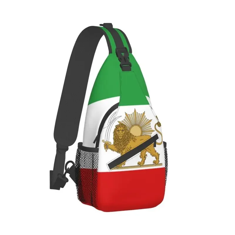 Custom Emblem Of Iran Lion And Sun Flag Sling Bag Men Fashion Shoulder Crossbody Chest Backpack Traveling Daypack