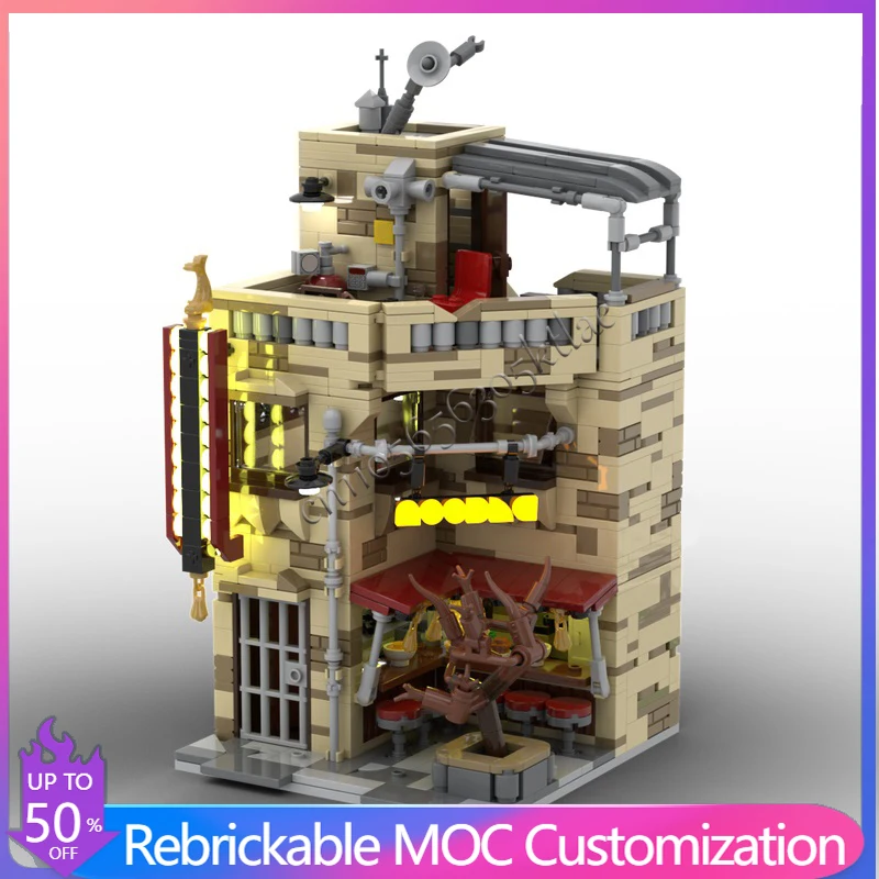 1364 PCS Medieval 16x16 Noodle Shop MOC Customize Modular Building Block Educational Simple Popular Brick DIY Toy Birthday Gift