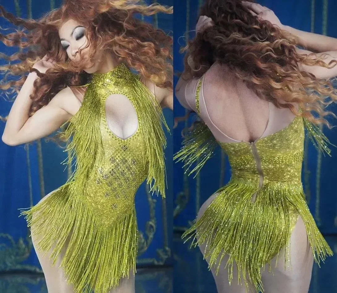 

Multicolored Halter Backless Shining Rhinestones Tassel Women Sexy Bodysuits Bar DJ Latin Jazz Dance Stage 2025 New Costumes