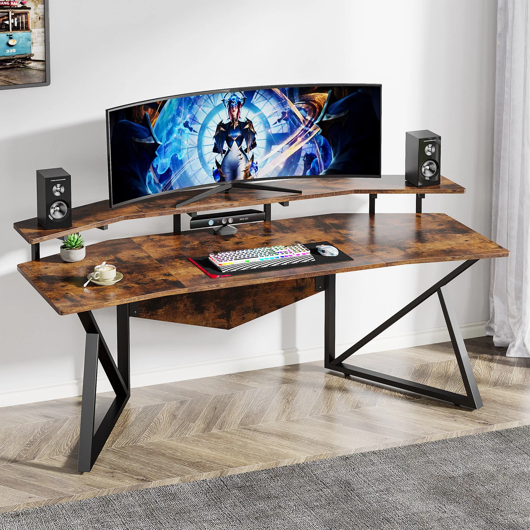 

Tribesigns Computer Desk, 70.9" Large Home Office Desk with Monitor Stand, Modern Wing-Shaped Gaming Studio Desk Study Table