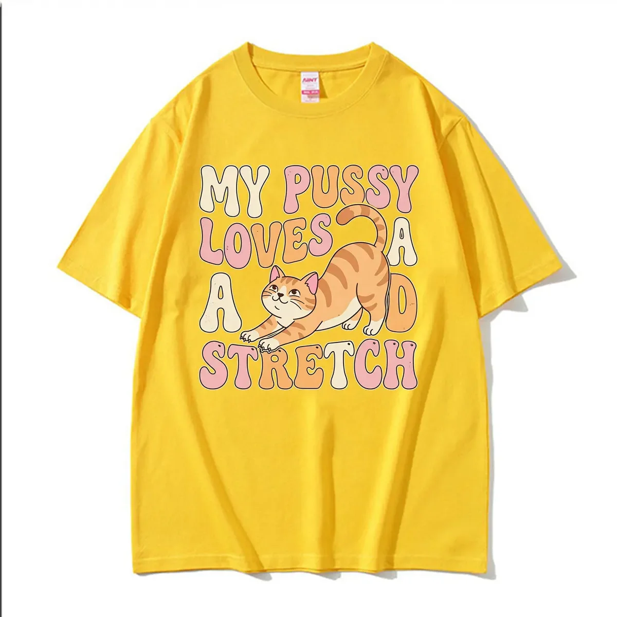 My Pussy Loves A Good Stretch Funny Cat Graphic T-shirt Men Women Vintage Adult Humor T Shirts Casual Short Sleeve Tshirt