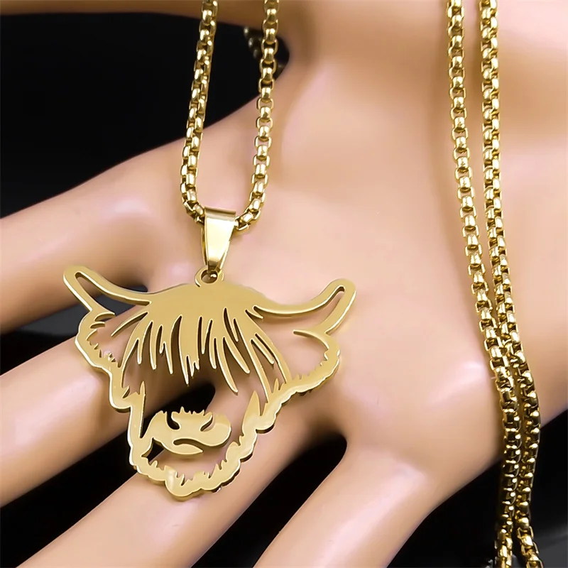 Creative Animal Bull Head Pendant Necklace for Women Men Stainless Steel Gold Color Ox Farm Chain Jewelry collar NZZZ511S02