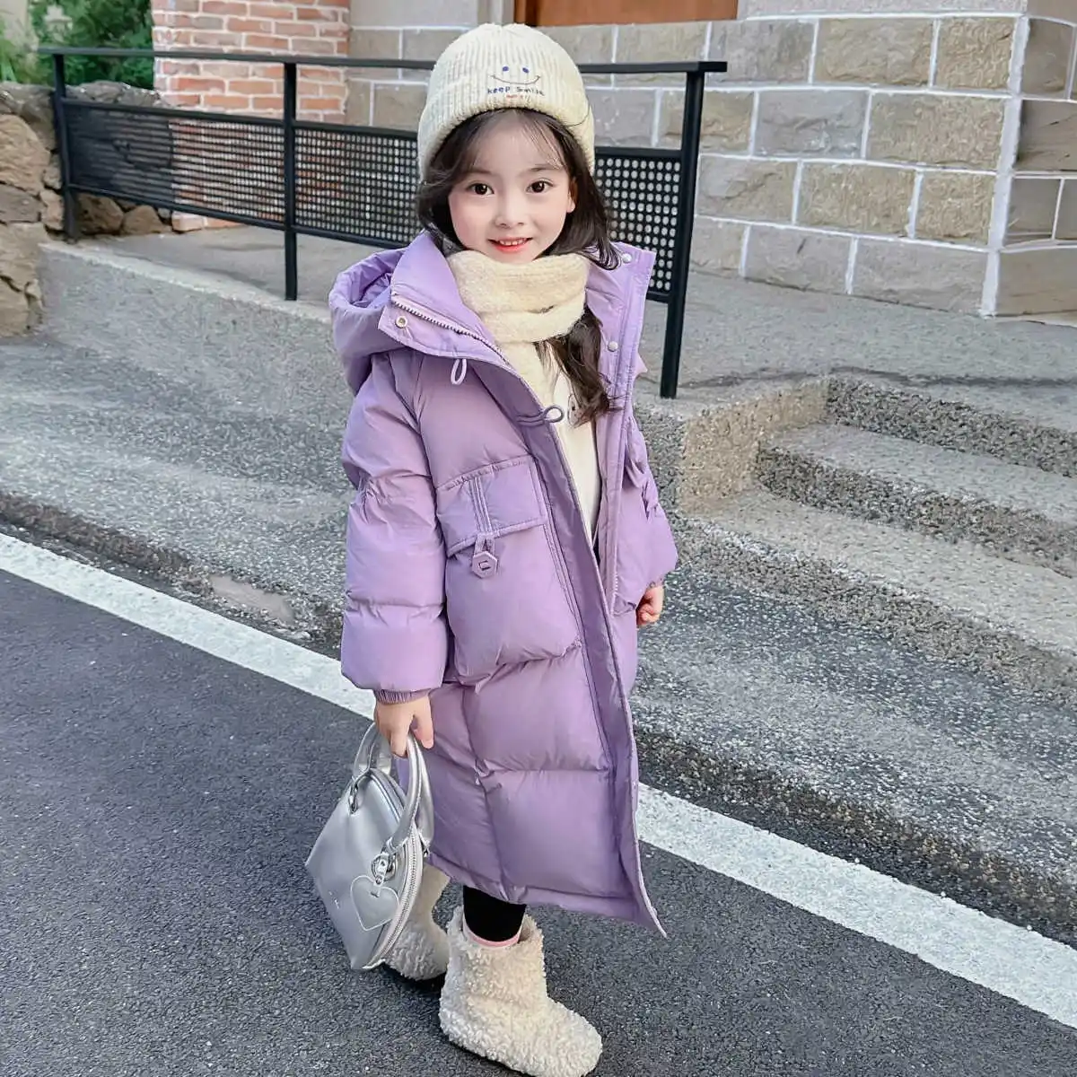 Children Extra Long Coat Winter Girls Clothing Warm Down Jacket Boy Loose Parka Ear Hooded Coat Outerwear kids Snowsuit XQX01