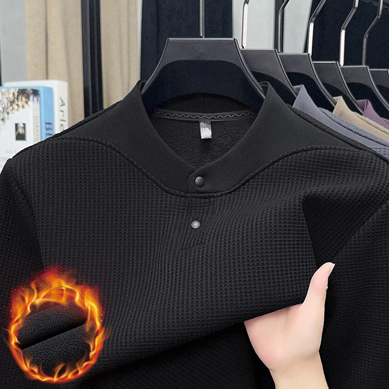 

Мужская вафельная толстовка с длинным рукавом оригинального качества, Новое зимнее поступление, однотонный пуловер, утепленная теплая модная универсальная мужская одежда