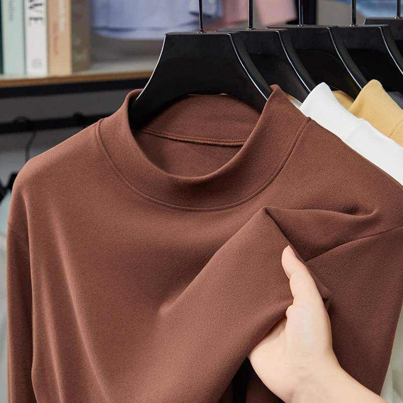 Neu eingetroffen: Herren Basic-Shirts mit Stehkragen, glatter Stoff, elastisch, langärmelig, Thermobasislayer für den täglichen Gebrauch – Detail 5