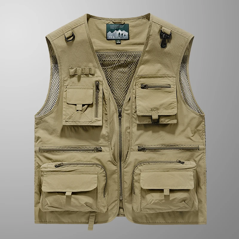 

Large Size 6XL Men's Mesh Casual Fishing Work Vest Jackets Summer Fashion Men Multi Pockets Waistcoat Vest Sleeveless Coat