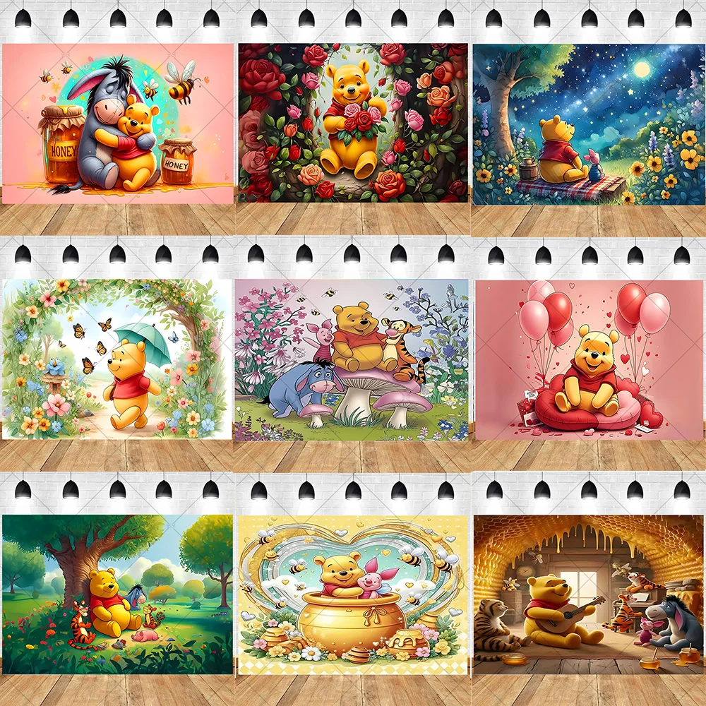 

Disney Winnie Theme Birthday Party Decorations Backdrop Banner Kid Baby Shower Supplier Photography Background Photo Props Gifts